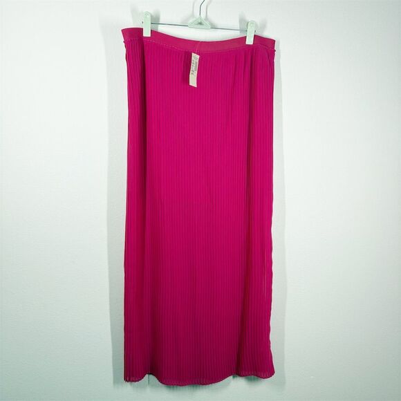 American Eagle Deadstock Mini Pleated Maxi Skirt Size L Hot Pink Chiffon Pull On - Picture 1 of 13